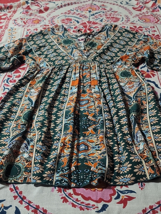 Dresses & Skirts - Boho Floral Paisley Tunic Dress in Teal & Coral